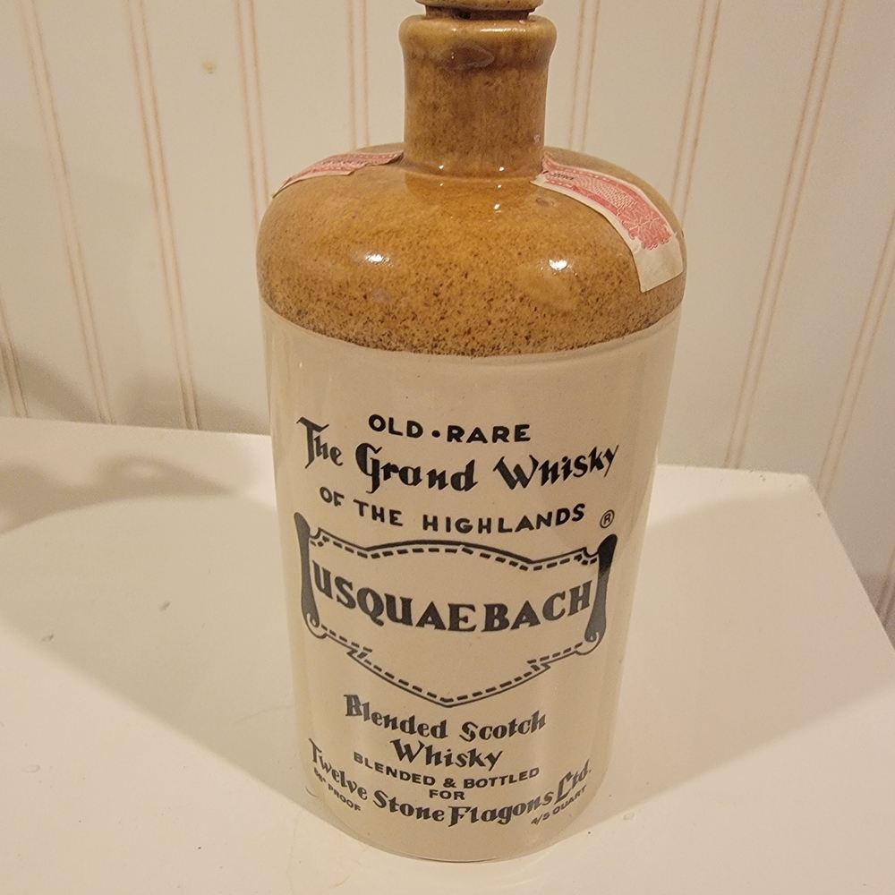 Vintage USQUAEBACH Scotch Whisky Stoneware Jug w/Stopper Empty